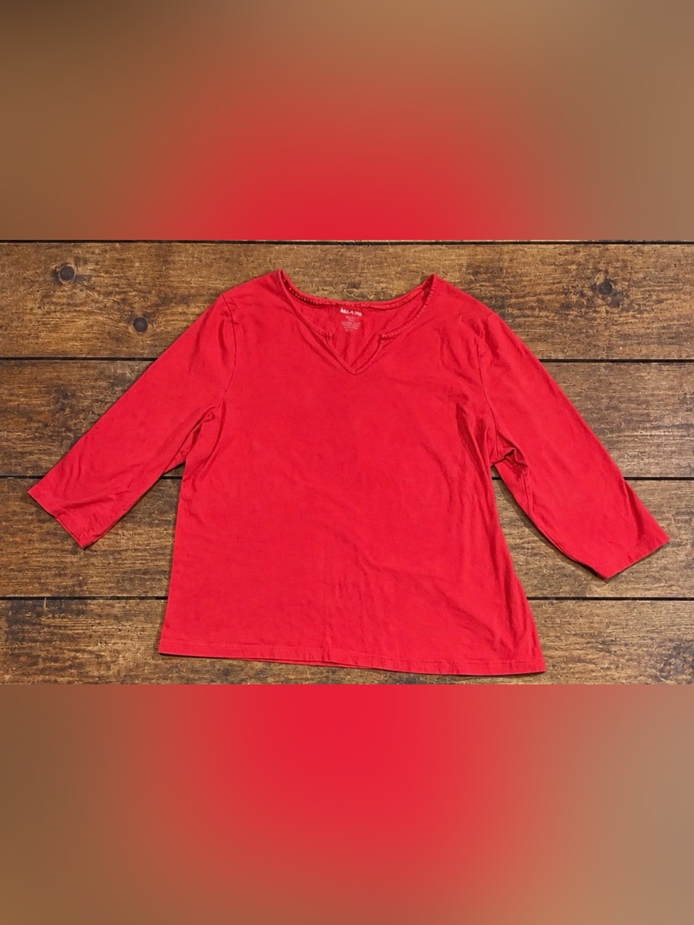 White Stag Women’s 2XL Red 100% Organic Cotton 3/4 Sleeve V-Neck Top